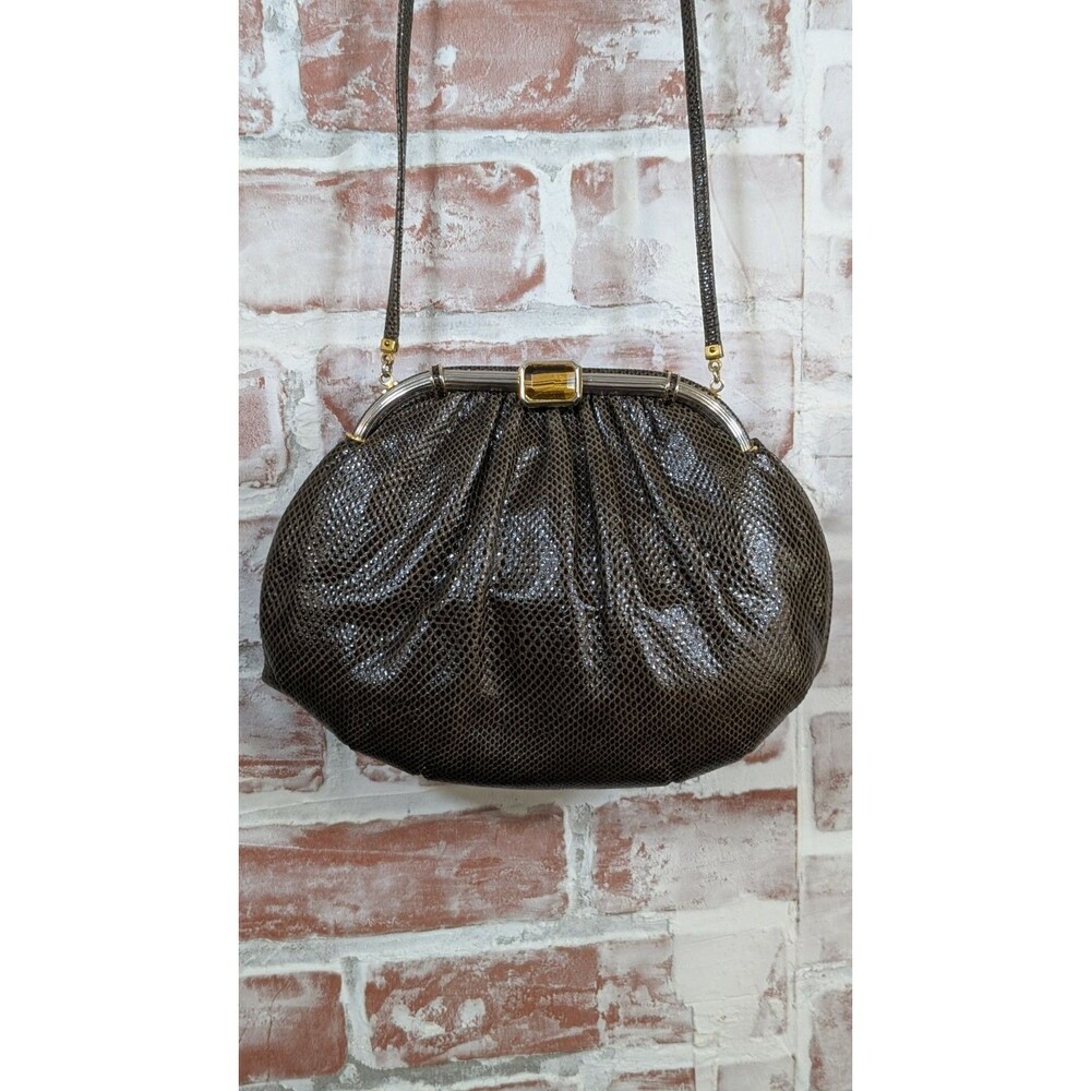Judith Leiber VTG Brown WATER SNAKE KARUNG LIZARD HANDBAG Bag Tiger Eye Purse